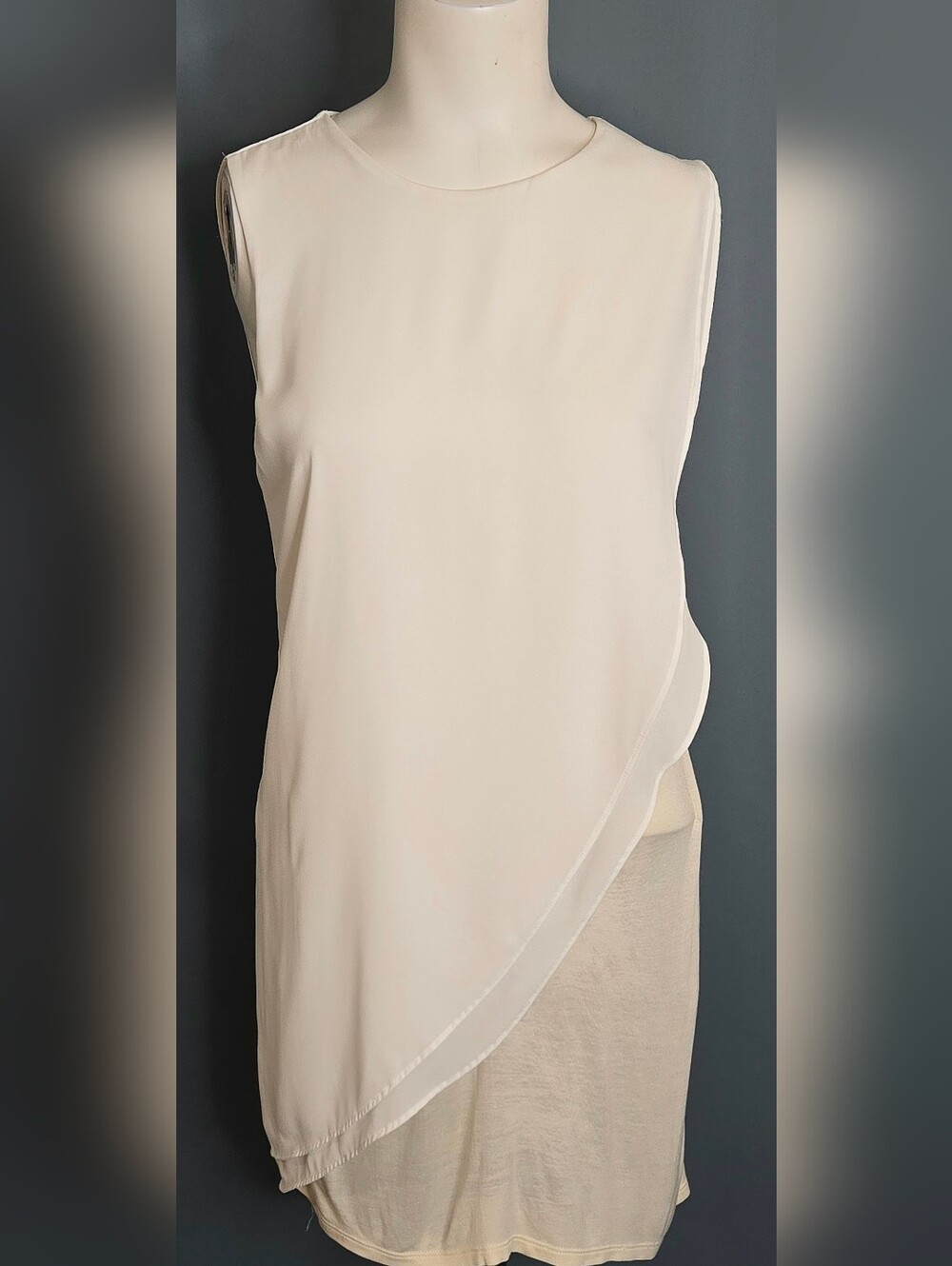 White House Black Market Ivory Layered Asymmetrical Shell Blouse S NWOT